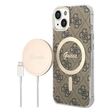 Guess 4G Edition Bundle Pack iPhone 14 Case & Wireless Charger - Brown