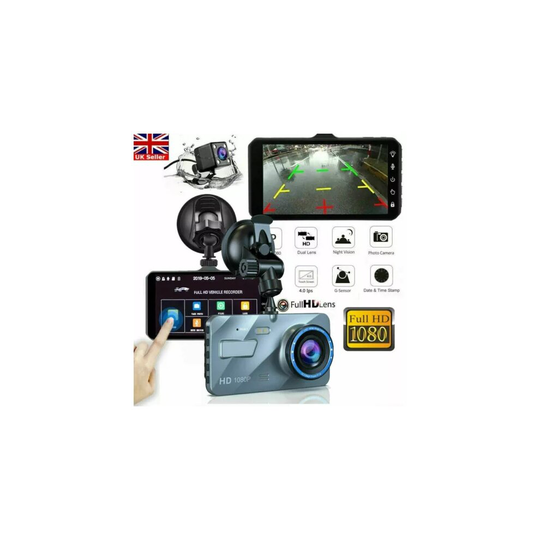 4" In Car Camera Recorder Dual Front and Rear HD 1080P Dash Cam Night Vision UK
