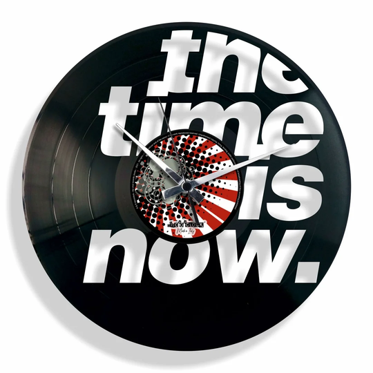 The Time Is Now Vinyl with Motivational Phrase 30cm Silent Wall Clock