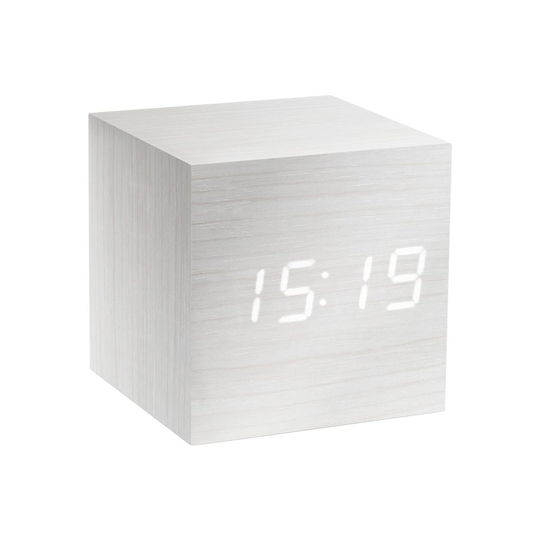 (White / White LED) Gingko Cube LED Click Clock Alarm Clock With Sound Activation (Time, Date & Temperature), Various Colours & Styles
