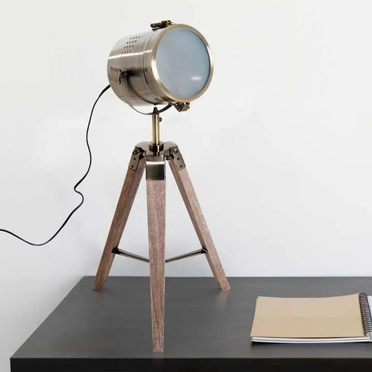 HOMCOM Vintage Tripod Table Desk Lamp Bedside Light Copper Finish Wooden Base