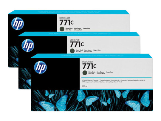 HP 711C Matte Black Original, Multi-pack Ink Cartridge - Standard Yield 3 x 775ml - B6Y31A