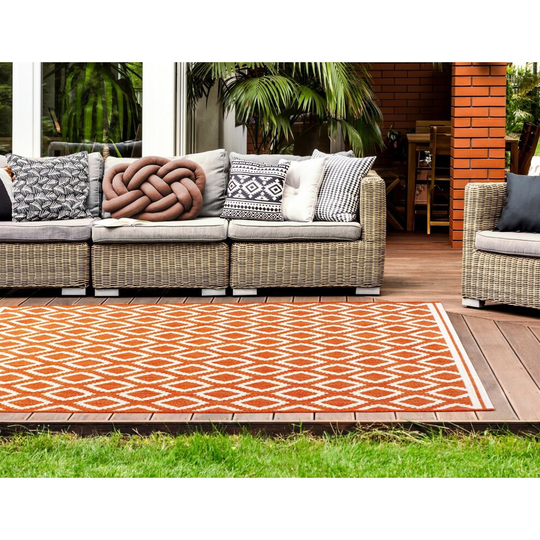 (Terracotta, 240x340cm (8'x11'2")) Terrace Diamond Outdoor Indoor Flatweave Rug