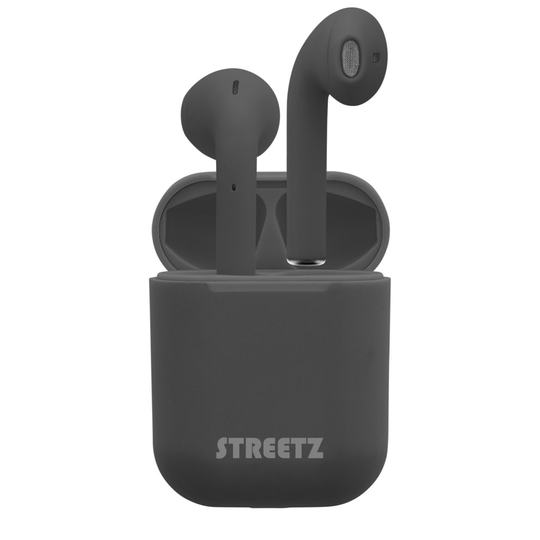 (Black) STREETZ True Wireless Earphones with Bluetooth 5.0, enhanced bass & touch sensors for skipping tracks and answering calls
