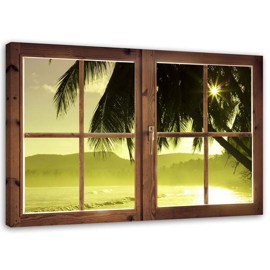 Canvas Print Window View Palm Sun