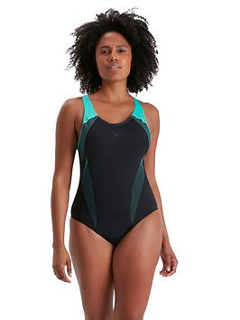 Speedo Plastisol Laneback Swimsuit - Black