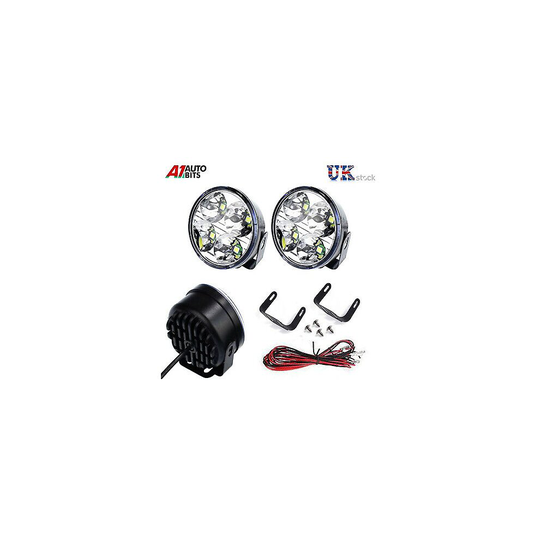 DRL Daytime Running Lights Lamps 70mm/2.75" Round 6000k 2x4 Clear White LED E4