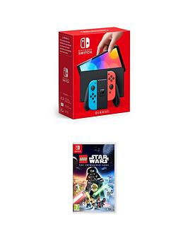 Nintendo Switch Oled Neon Blue/Neon Red &Amp; Lego Star Wars : The Skywalker Saga