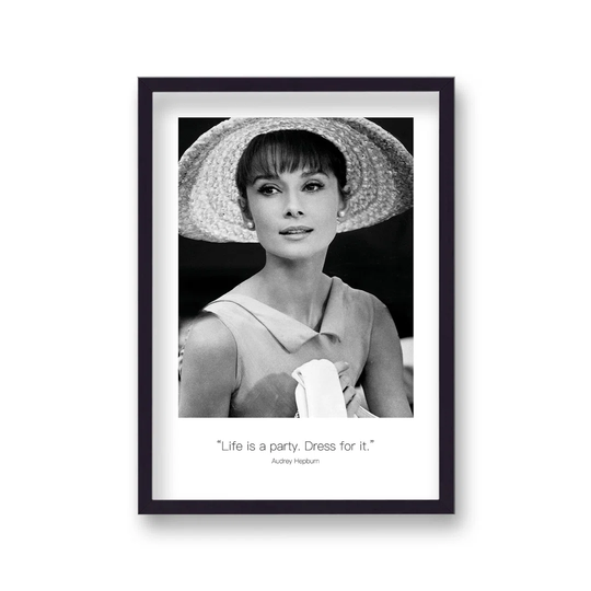 Polaroid Style B&W Icon Audrey Hepburn Life Is a Party Non Dated by Vouvart - Picture Frame Memorabilia