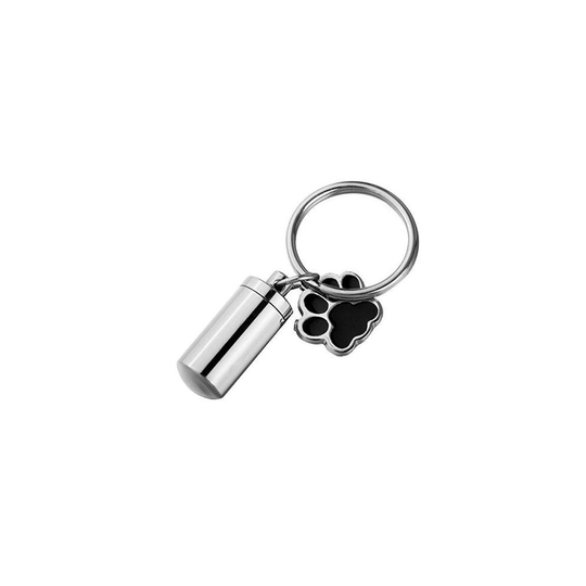 HOUSWEETY Pet Cremation Stainless Steel Pill Box Case Bottle Holder Container Keychain with Dog Paw Charm
