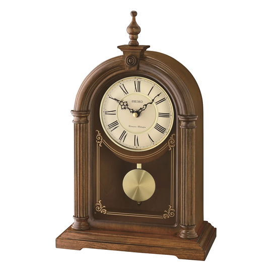 Roman Numeral Analog Alder Solid Wood Quartz Tabletop Clock in Brown