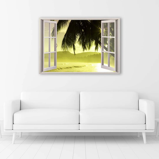 Canvas Print Window View Sunset Palms