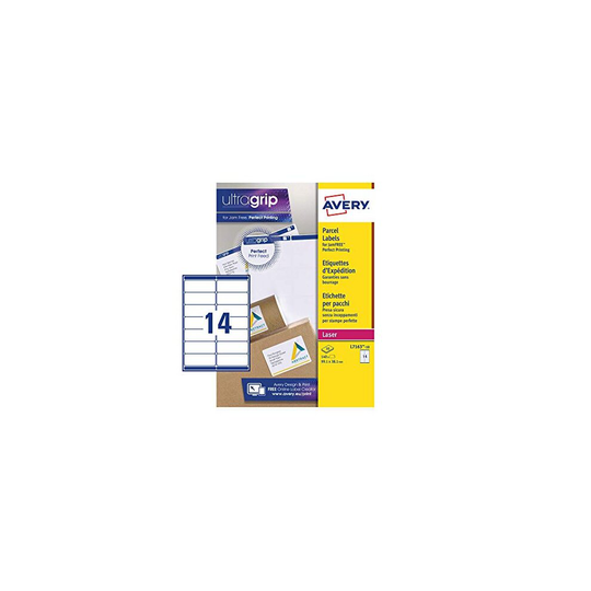 Avery Self Adhesive Address Mailing Labels, Laser Printers, 14 Labels Per A4 Sheet, 140 Labels, UltraGrip (L7163), White