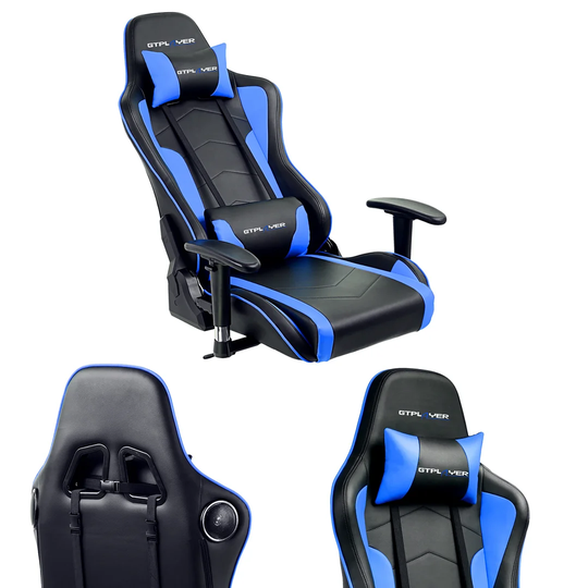 GTPLAYER GT890M Adjustable Reclining Ergonomic Faux Leather Swiveling PC & Racing Game Chair with Built-in Speakers and Footrest