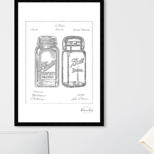 'Mason Jar - Adapted 1853' Framed Graphic Art in Silver