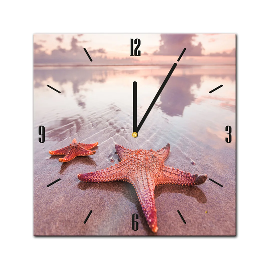 Glass Clock - Starfish On The Beach