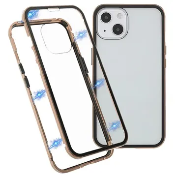 iPhone 13 Mini Magnetic Case with Tempered Glass Back - Gold