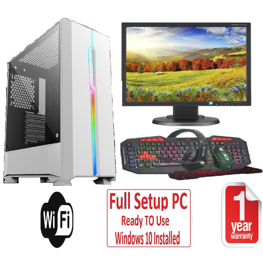 Fast Gaming PC Bundle - Core i5 8GB RAM 1TB GT710 2GB 19'' Monitor SOLAR WHITE