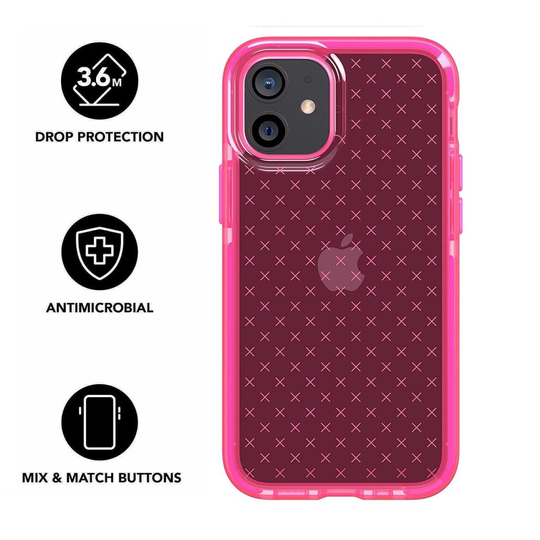 Tech21 Evo Check for Apple iPhone 12 mini 5G - Germ Fighting Antimicrobial Phone Case with 3.6 Meter Drop Protection - Luminous Pink