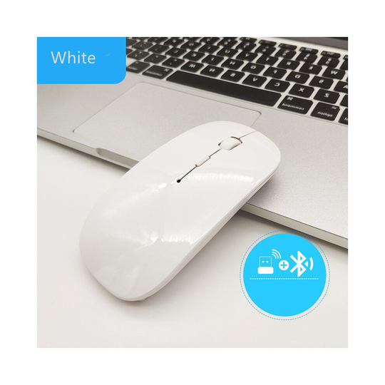 (White) Rechargeable 2.4G + Bluetooth 5.0 Wireless Dual Mode Optical Slim Mouse Mice 1600DPI for Mac Laptop Windows XP VISTA 7 8 10