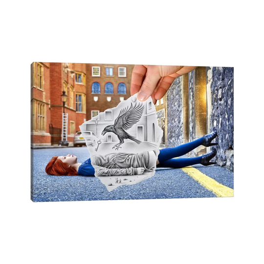 Pencil vs. Camera 57 - Crow by Ben Heine - Wrapped Canvas Art Prints