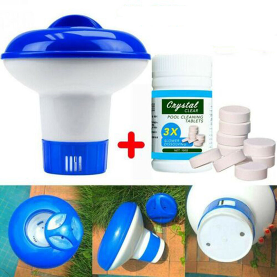 100X Cleaning Tablets For Pool Floating Chlorine Hot Tub Dispenser Chemical Kit
