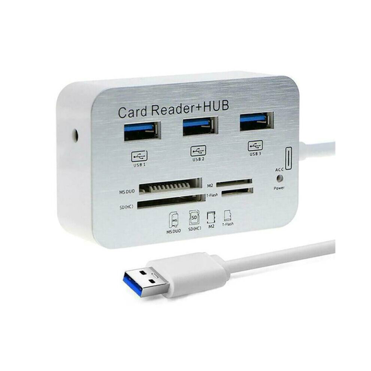 3 Port USB 3.0 Hub Aluminum MS SD M2 TF Multi-In-1 Memory Card Reader Adapter