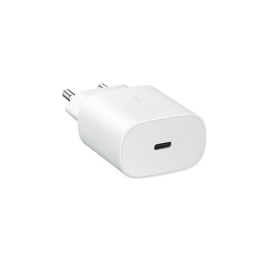 (Adapter Only) Official Samsung 2 Pin 2 Amp 25 Watt Super Fast Mains Charger USB-C Data Cable In White