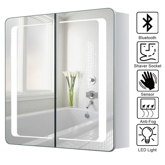 Modern LED Bathroom Mirror Cabinet with Shaver Socket Bluetooth Touch