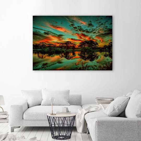 Canvas Print Lake Trees Sky Nature