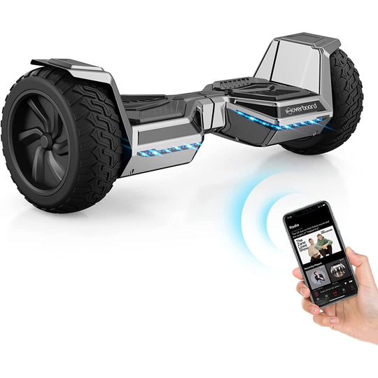 (Grey) All Terrain Offroad Hoverboard 8.5" with Bluetooth Music Speaker, LED Lights, Best Gift For Kids, Adults & Teenager