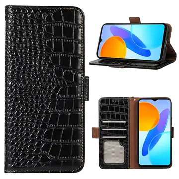 Crocodile Series Honor X8 Wallet Leather Case with RFID - Black