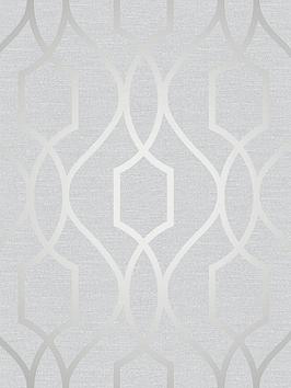 Fine Décor Apex Geo Trellis Stone & Silver Wallpaper