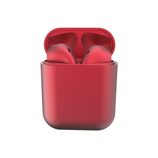 (Red) InPods 12 TWS Bluetooth Earphones Touch Control Metallic Matte Plating