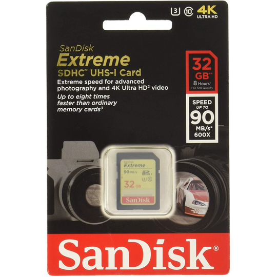 SanDisk Extreme 32 GB SDHC Class 10 Memory Card up to 90 Mbps with U3 Ratings