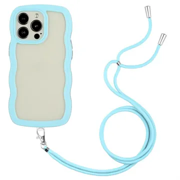 Wavy Edge iPhone 14 Pro Hybrid Case with Lanyard - Blue