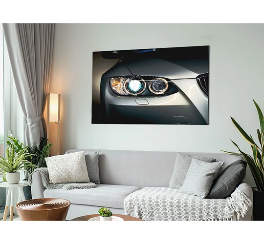 Bmw Headlight - Unframed Photograph on Metal