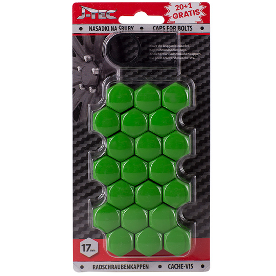 Set universal wheel nut caps - Green Plastic - 17mm - set 21 pieces SY WN17JG