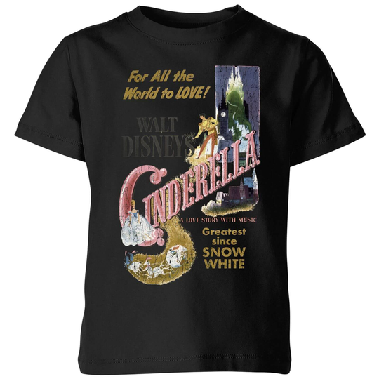 Disney Disney Princess Cinderella Retro Poster Kids' T-Shirt - Black - 3-4 Years - Black