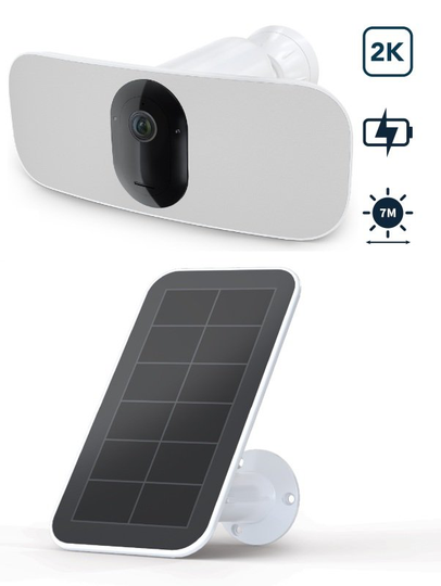 Arlo Pro 3 White Wire-Free Floodlight Camera with Siren and Solar Panel - Works with Alexa and Google Assistant