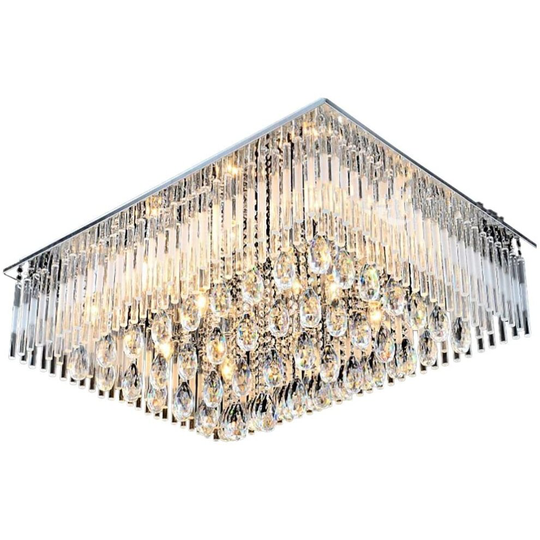 (80x80x35cm 39W) 6002 Genuine K9 Crystal Flush Ceiling Light Chandelier 3 Colours Dimmable+Remote CTRL+Bluetooth Speakers