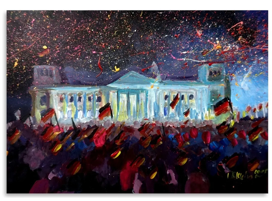 German Reunification Festivities Berlin Reichstag by M Bleichner - Unframed Painting Print on Paper