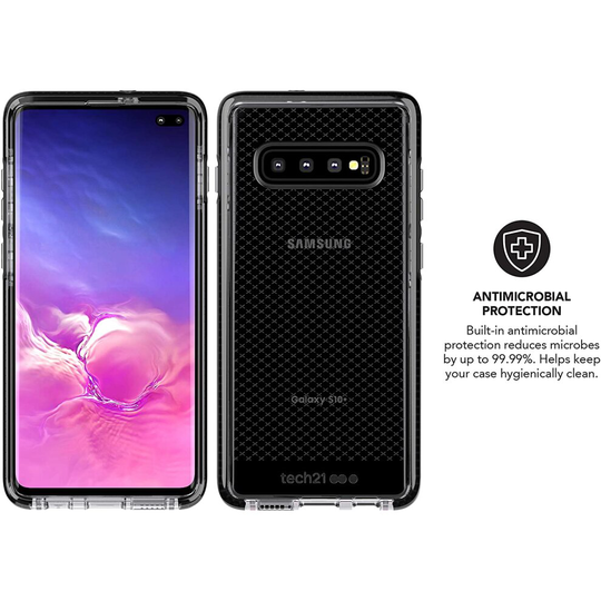 Tech21 Evo Check Protective Samsung Galaxy S10+ Plus Mobile Phone Case Thin Patterned Back Cover with FlexShock - Smokey Black