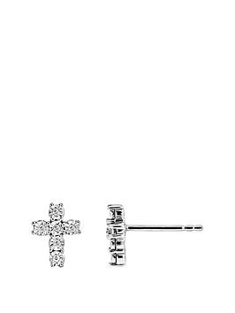 Love Diamond Sterling Silver Diamond Cross Stud Earrings