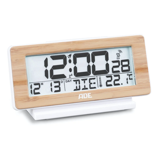 Digital Bamboo Radio-Controlled Alarm Tabletop Clock in Brown