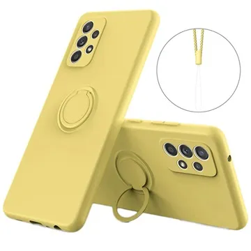 Samsung Galaxy A33 5G Liquid Silicone Case with Ring Holder - Yellow