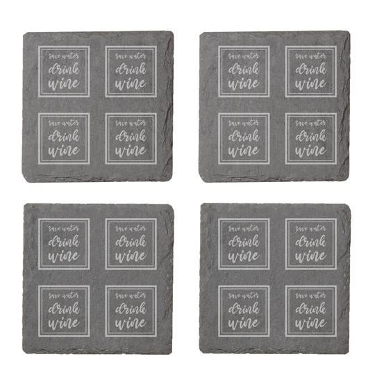 Save Water Drink Wine Engraved Slate Coaster Set