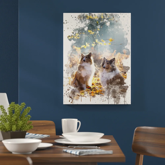 '2 Rough Collie Dogs' Graphic Art Print Poster