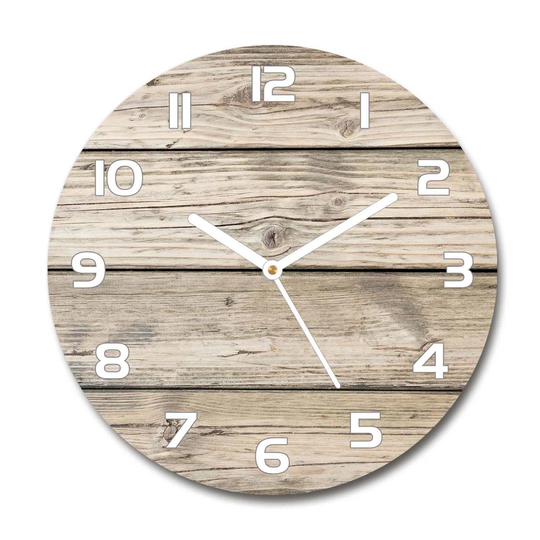 Glass Wall Clock 30Cm Round Decoration Picture Wall Art Modern Decoration Kitchen Living Room Silent - Wooden Background,59799468