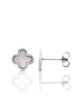Say It With Diamonds Luck Collection Earrings - Stainless Steel (Silver & Faux Pearl), Silver, Women